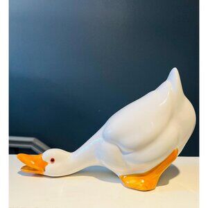 Vintage Farmhouse Style Goose Figurine - White Porcelain 10.5 inches Long
